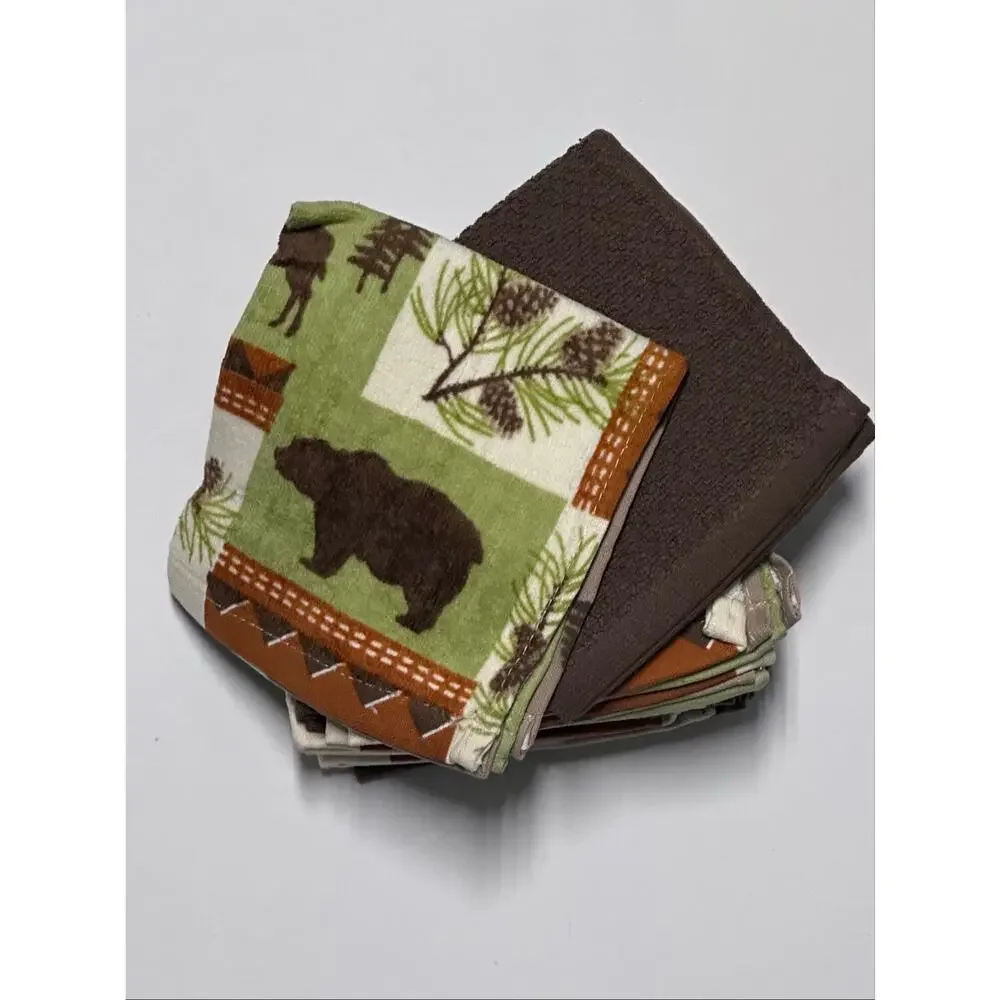 NEW The Big One Lodge Bear Deer Moose 10 Pc Dish Cloth Set Rustic Cabin Rustic
